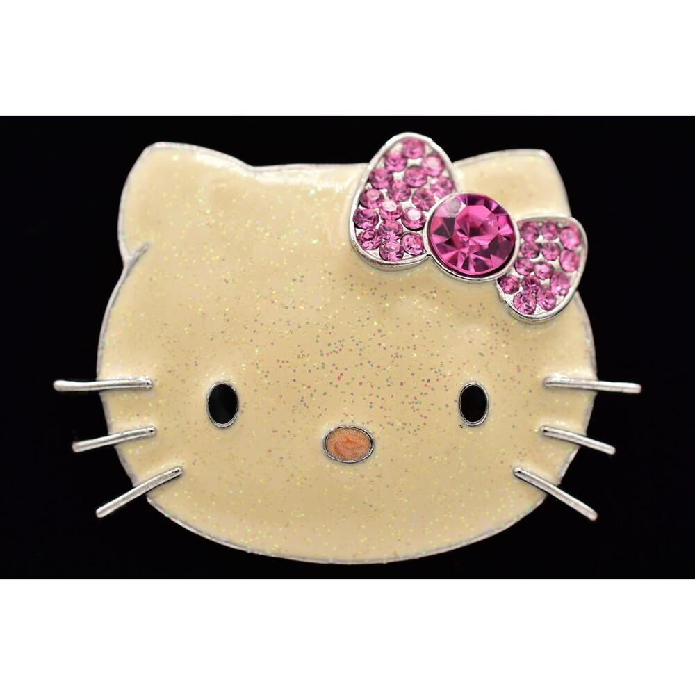 Sanrio Vintage Hello Kitty Pin Brooch Pink Crystal Glitter Enamel Signed BinBP